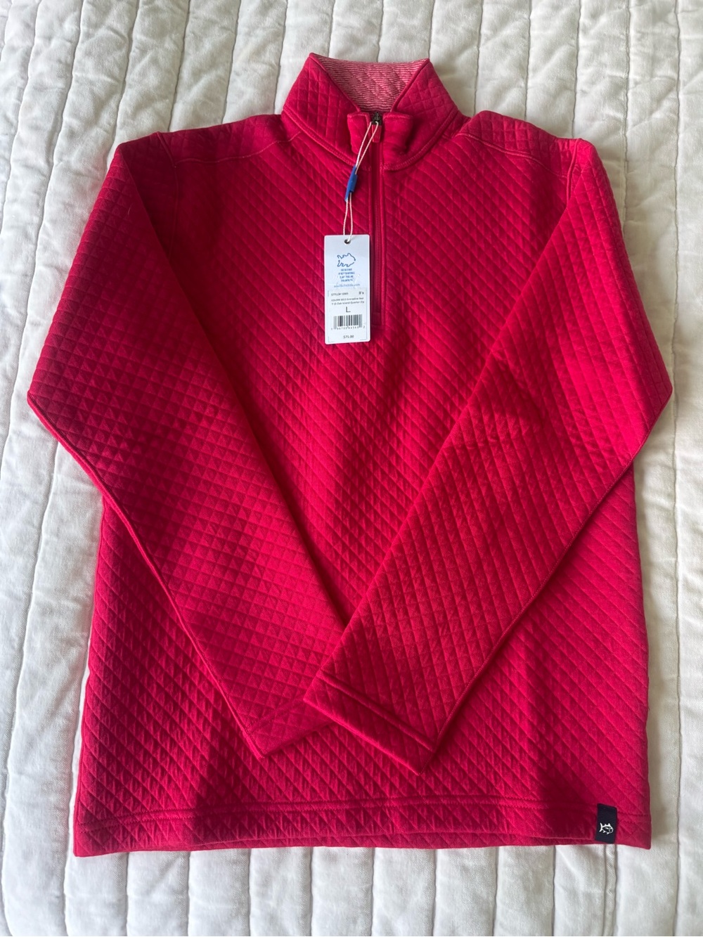 Southern Tide Boys L Quilted Half-Zip Oak Island Red pullover NWT